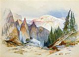 Yellowstone Canvas Paintings - Tower Falls and Sulphur Mountain,Yellowstone